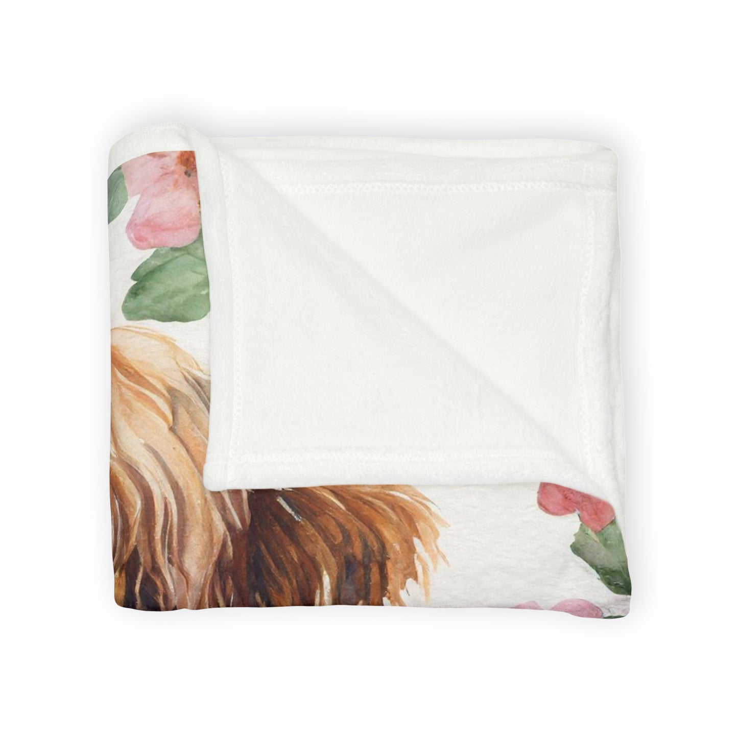 Floral watercolor highland cow Soft Polyester Blanket