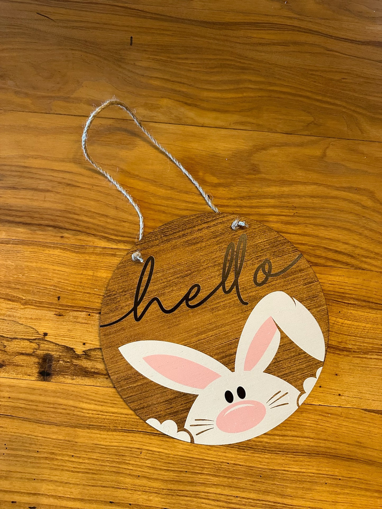 Hello Easter Bunny Wood Sign Circle