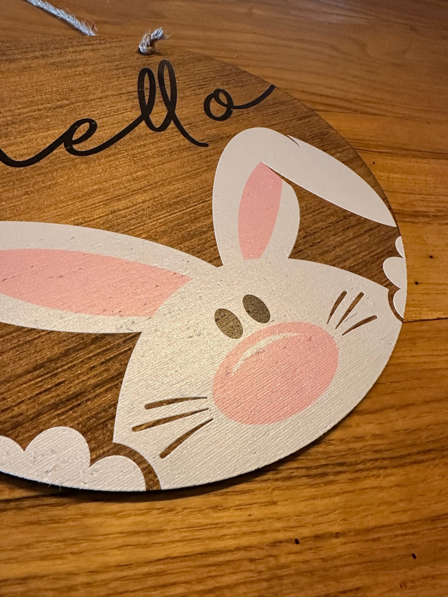 Hello Easter Bunny Wood Sign Circle