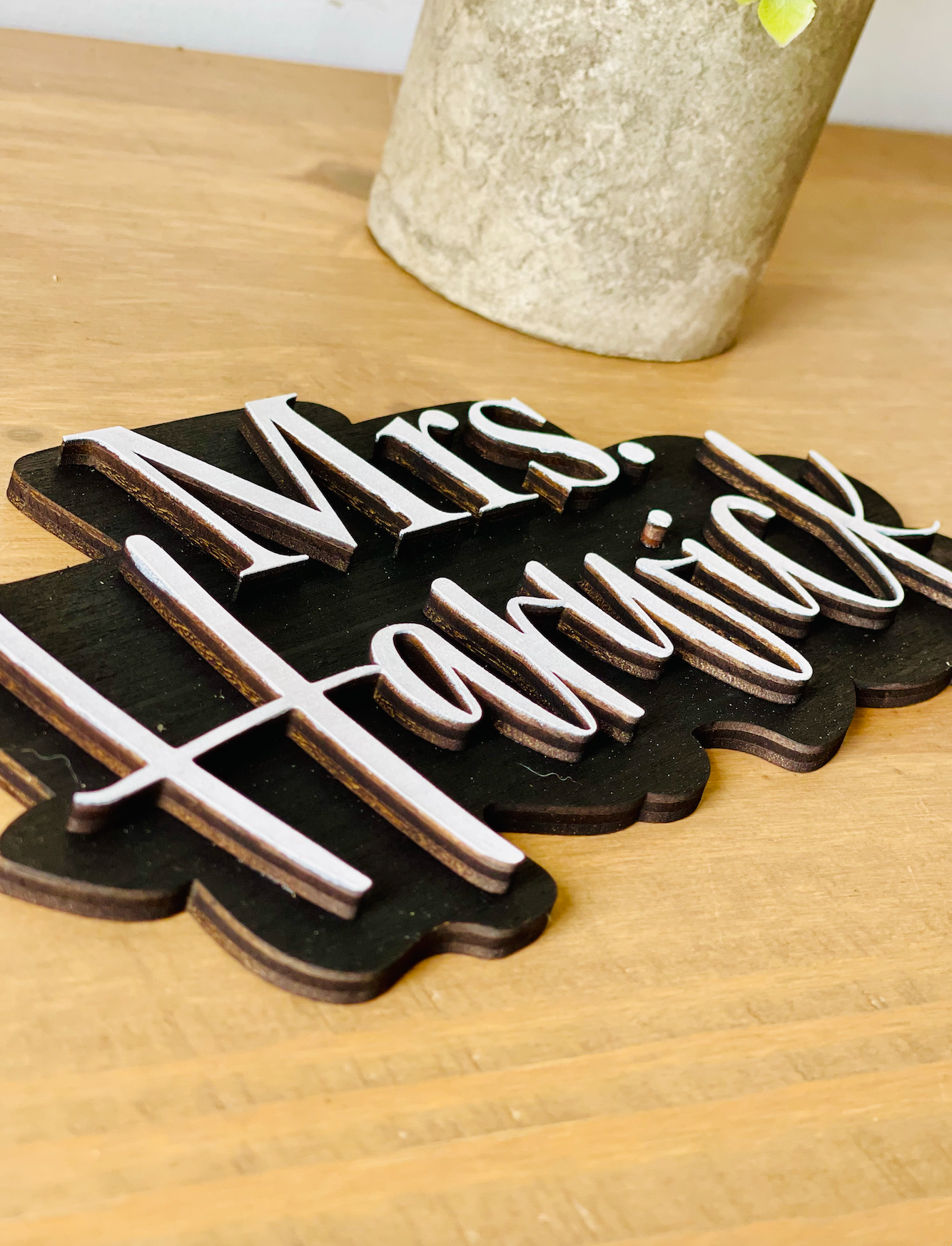 Black and white Personalized 3D Teacher Name Cut Out Sign