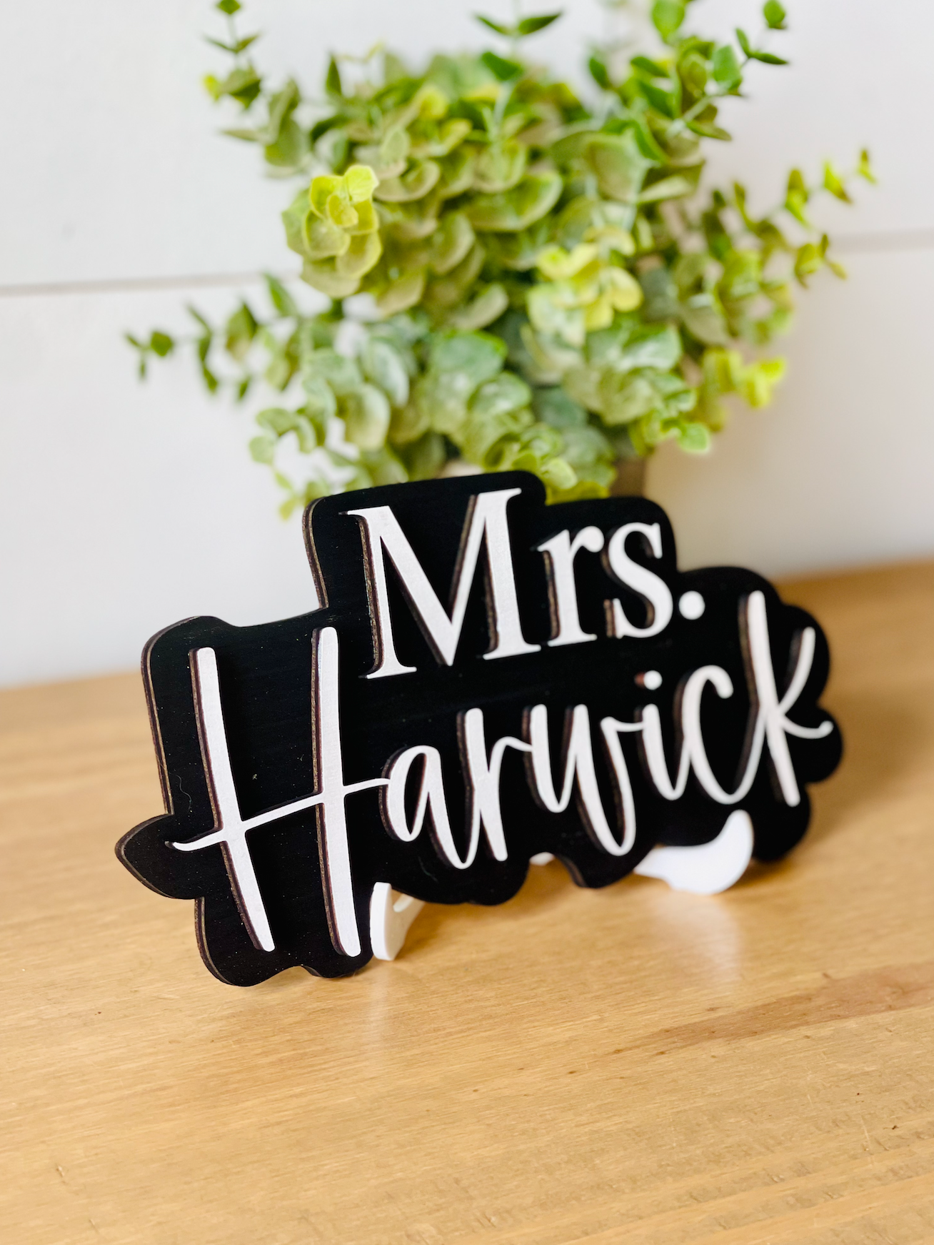 Black and white Personalized 3D Teacher Name Cut Out Sign