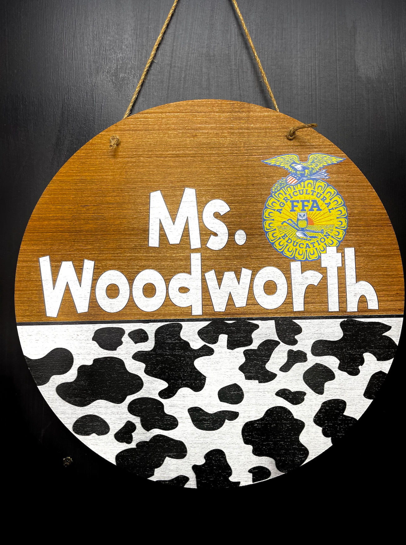 Agriculture Teacher Cow Print wood custom name sign