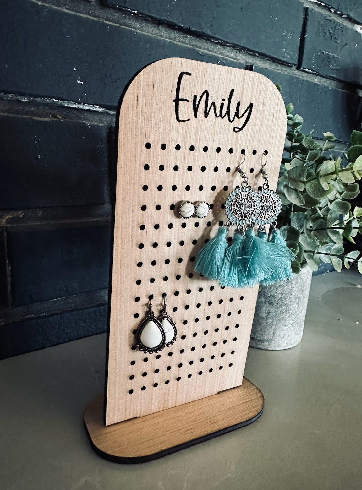 Personalized Wood Earring Holder