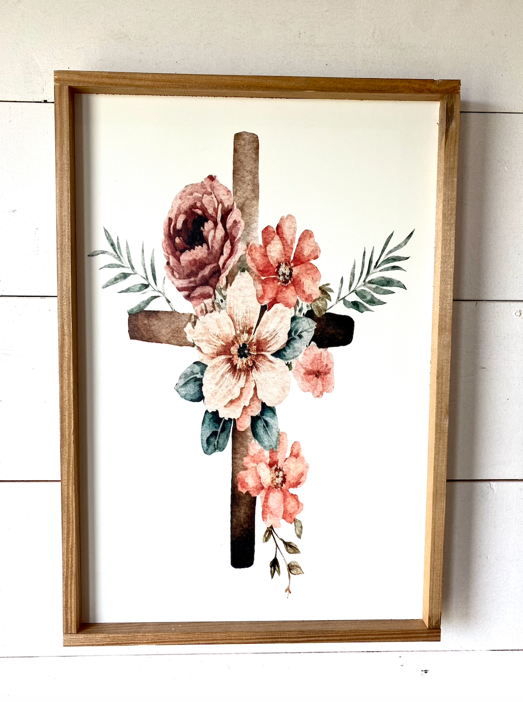 Cross with bold color flowers wood sign easter 23