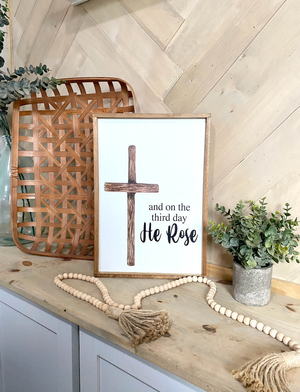 And on the third day he rose Cross  wood sign easter 23