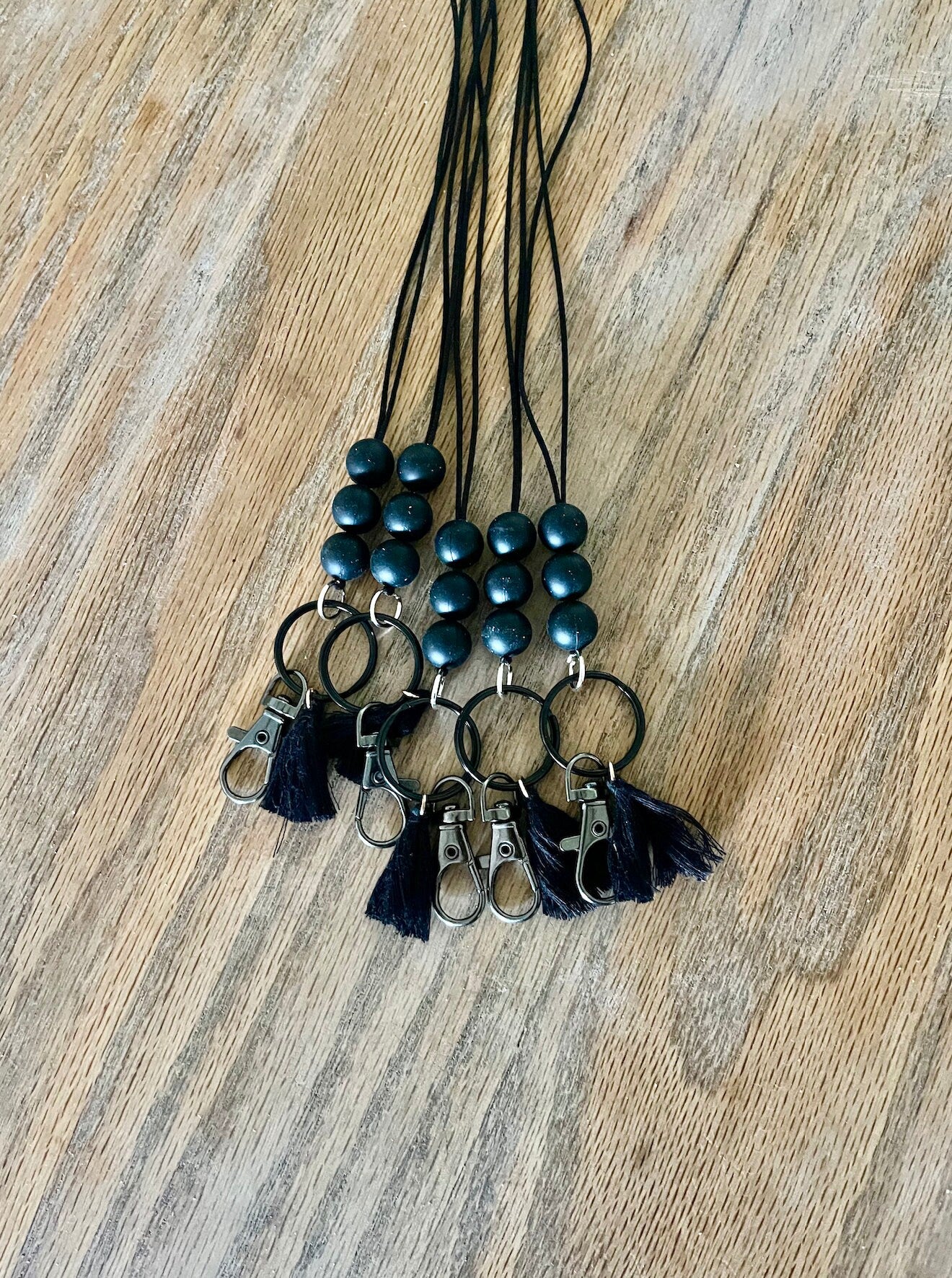 black neutral silicone beads Teacher Nurse Keychain Lanyard Farmhouse Bead Tassel acrylic
