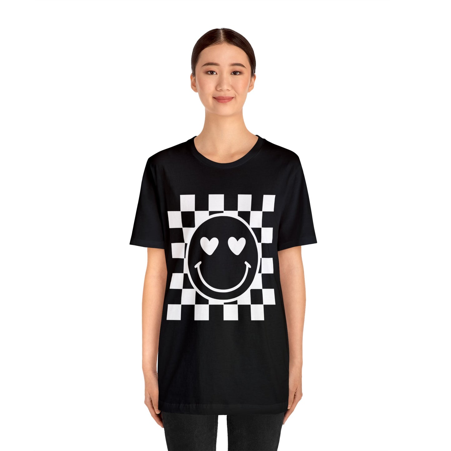 valentines day retro smiley checker board face Unisex Jersey Short Sleeve Tee