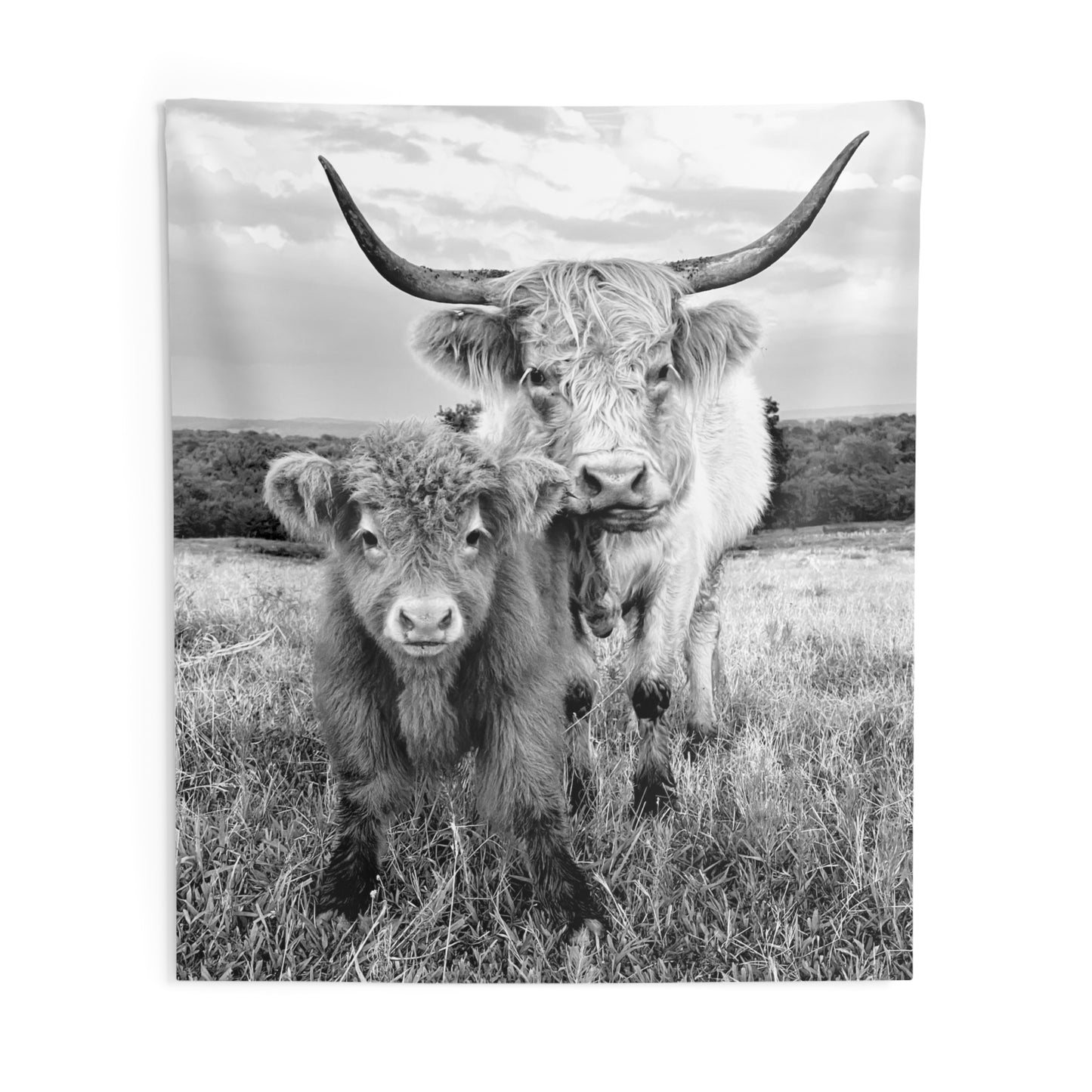 Lola and Calf black and white Indoor Wall Tapestries