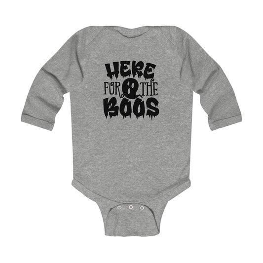 Here for the Boos Baby Halloween humor  Long Sleeve Onsie