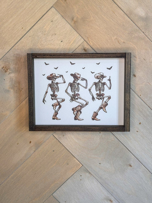 Western Dancing Skeletons halloween wood sign