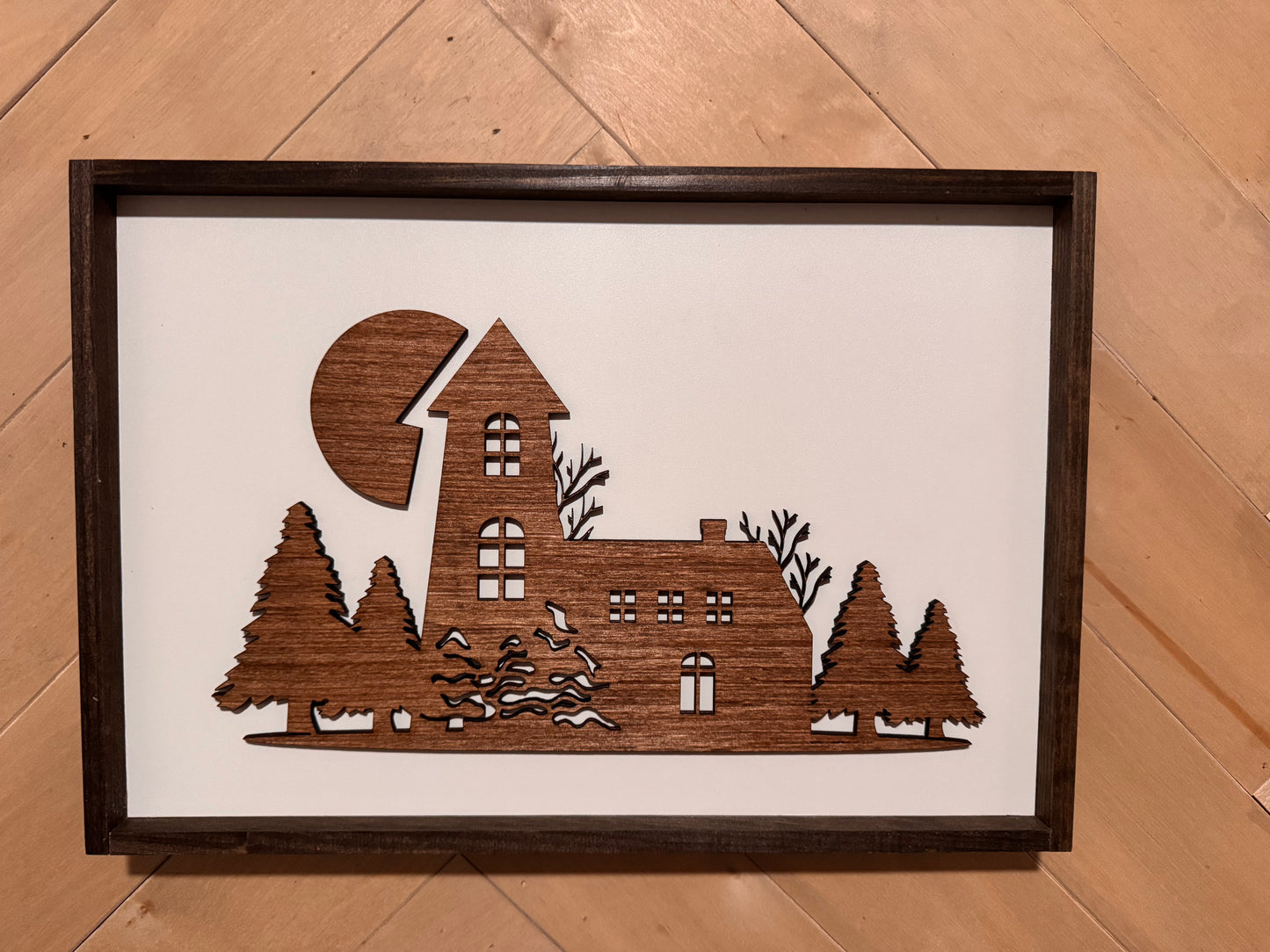 3D Christmas winter scene sign, Farmhouse Wood Christmas Sign, laser art