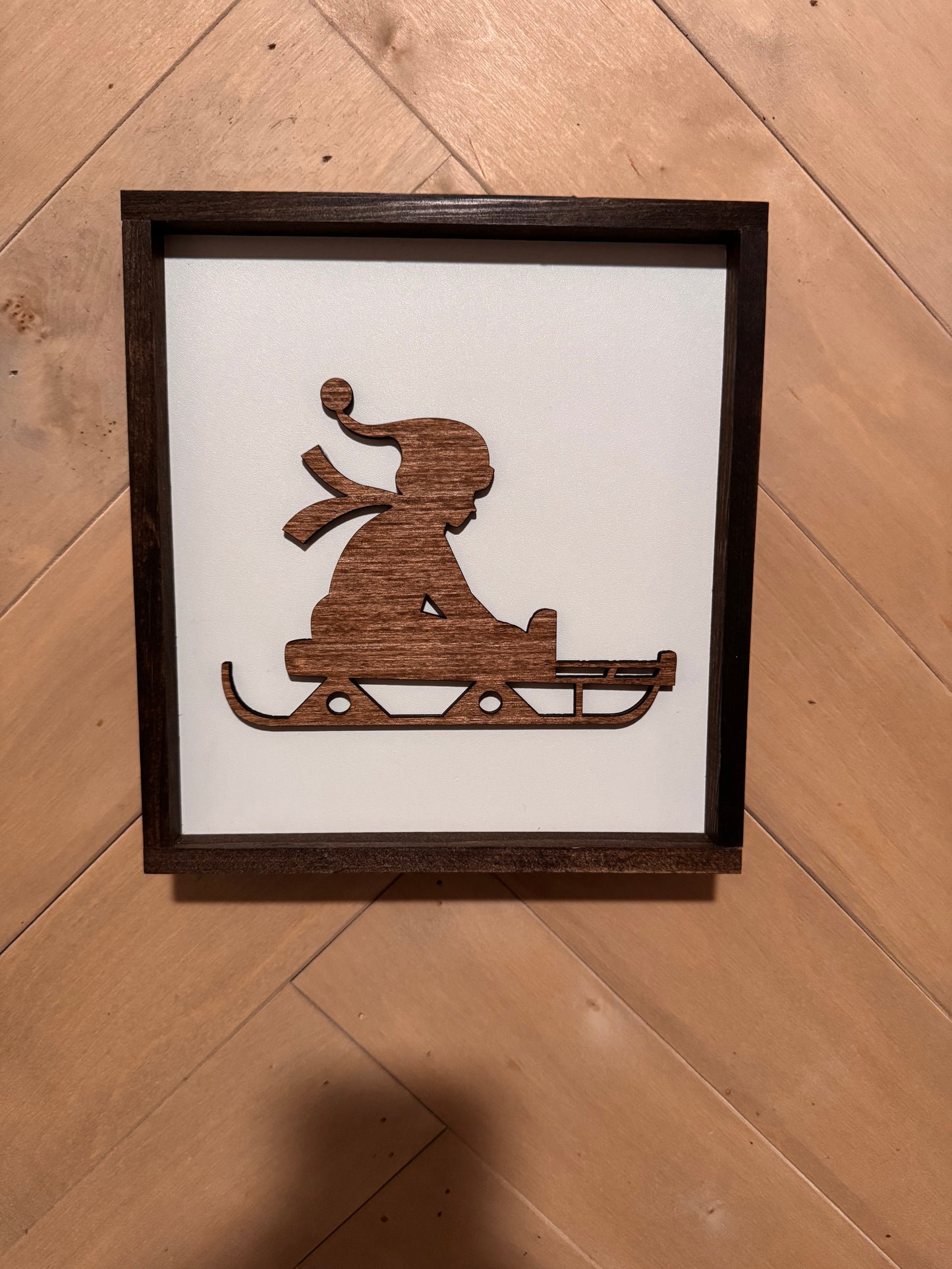 3D child on sled sign, Farmhouse Wood Christmas Sign, laser art