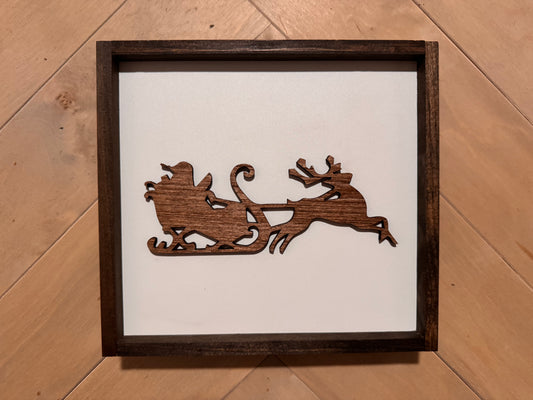 3D Santa and reindeer sign, Farmhouse Wood Christmas Sign, laser art