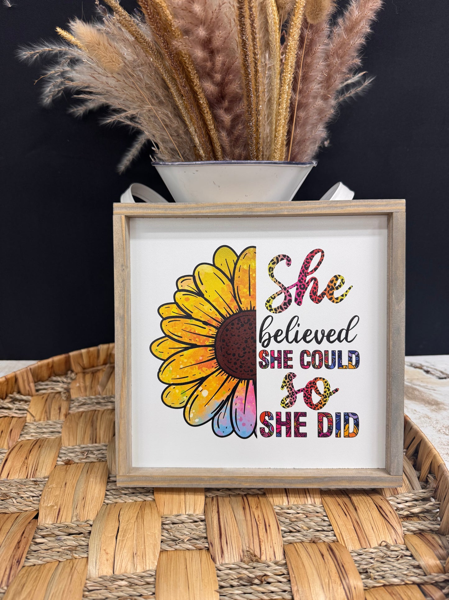 She Believed She Could So She Did leopard print flower wood sign