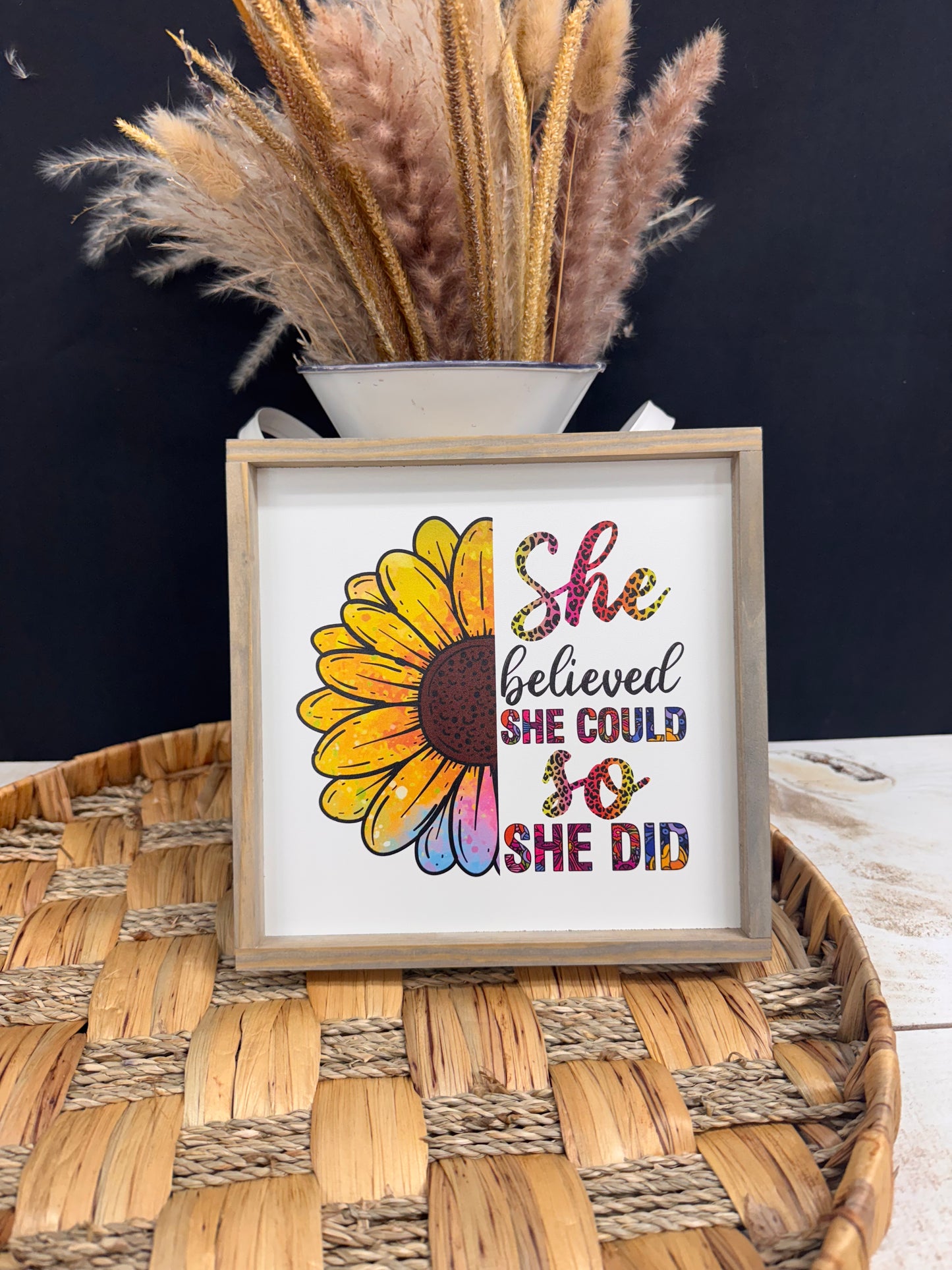 She Believed She Could So She Did leopard print flower wood sign