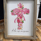 He Is Risen Pink Floral Cross Spring/Easter Wood Sign