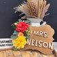 Flower Teacher Name wood hanger sign