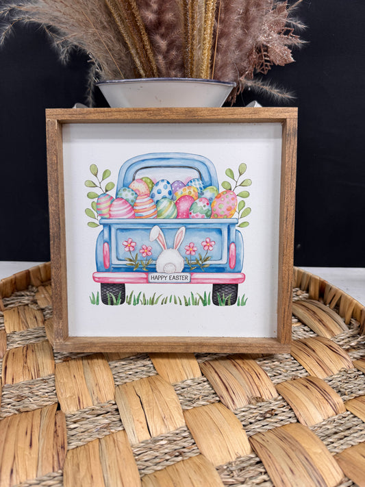 Happy Easter Bunny Vintage Blue Truck