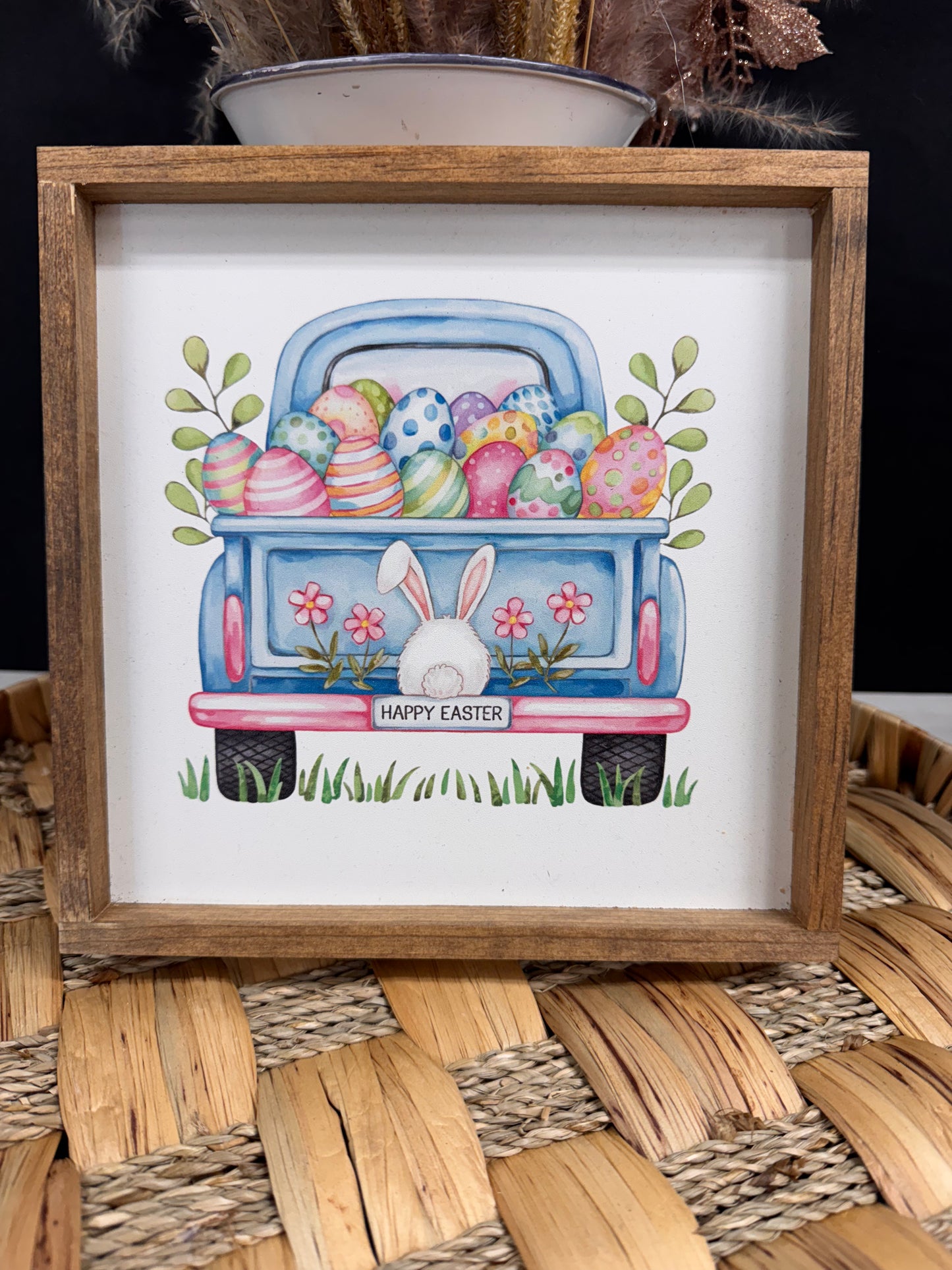 Happy Easter Bunny Vintage Blue Truck