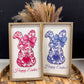 Happy Easter Pink or Blue Floral Bunny Spring wood sign