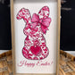 Happy Easter Pink or Blue Floral Bunny Spring wood sign