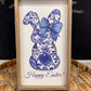 Happy Easter Pink or Blue Floral Bunny Spring wood sign