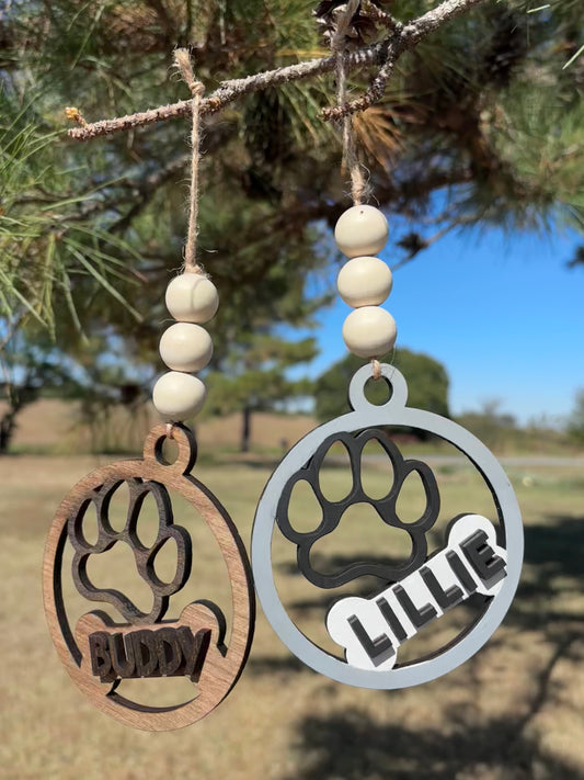 3d personalized paw print ornament, wood, laser art , 3d ornament