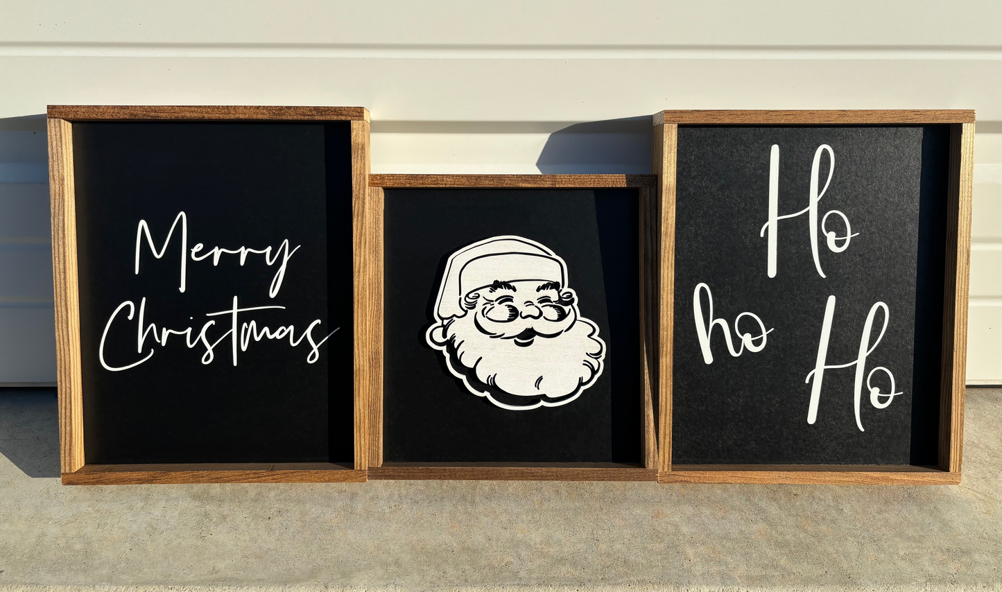 Black and White Christmas Sign Set. Ho Ho Ho, 3d santa , Merry Christmas wood signs