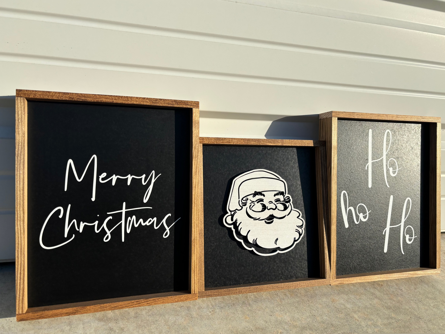 Black and White Christmas Sign Set. Ho Ho Ho, 3d santa , Merry Christmas wood signs