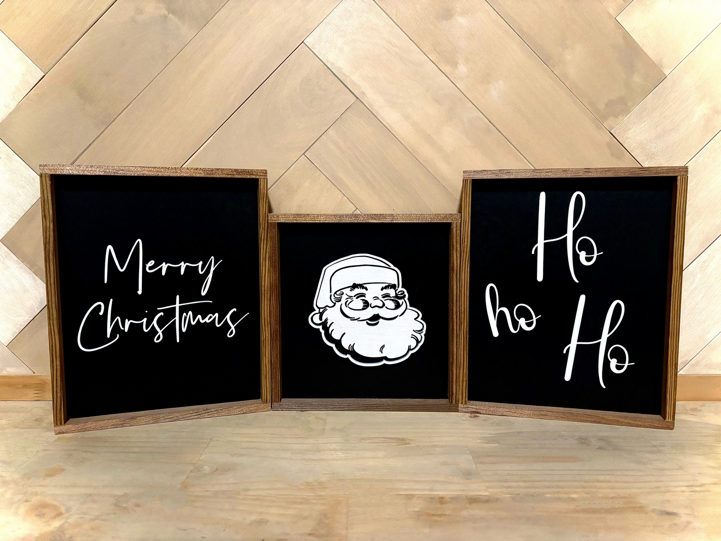 Black and White Christmas Sign Set. Ho Ho Ho, 3d santa , Merry Christmas wood signs