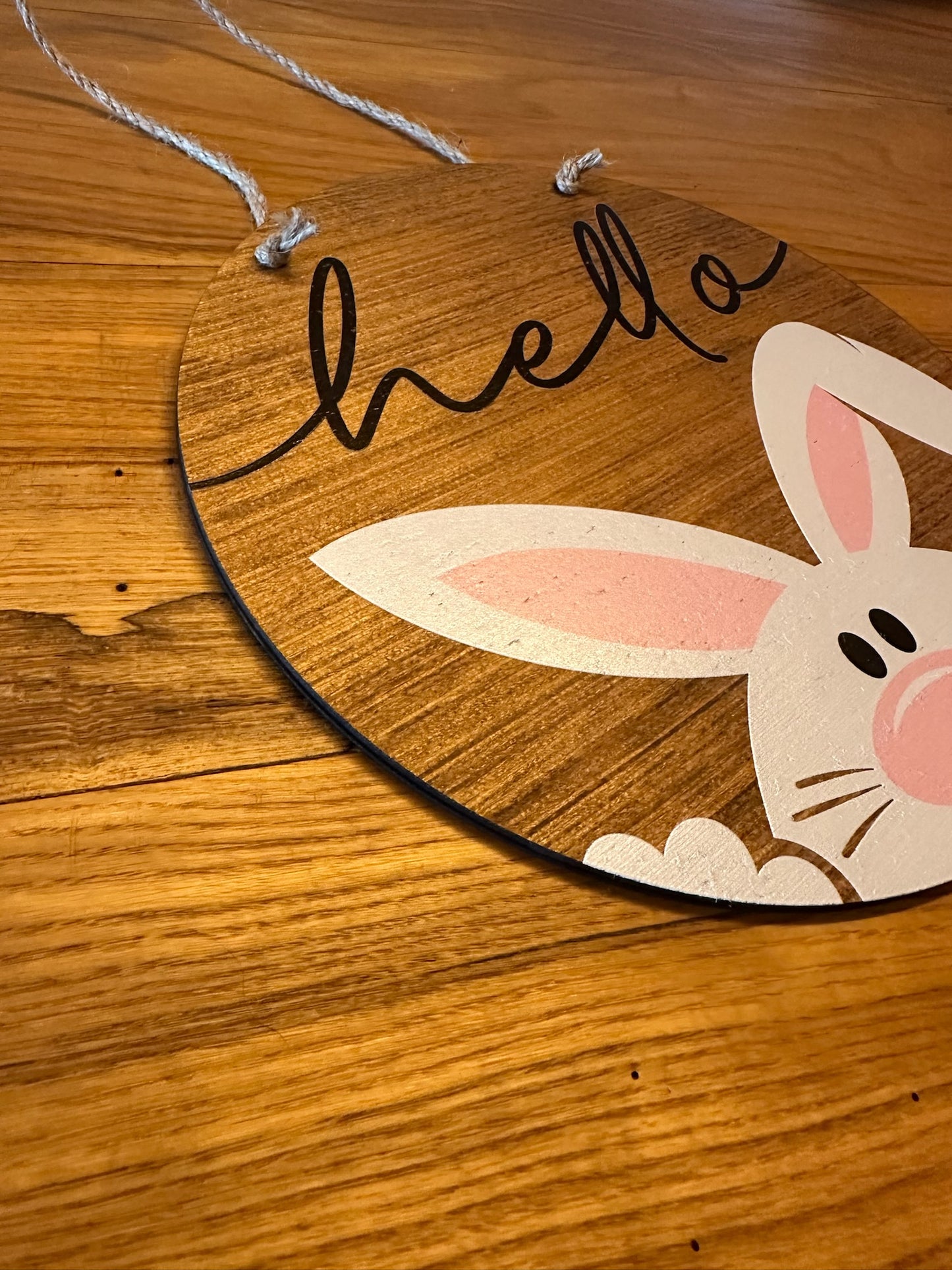 Hello Easter Bunny Wood Sign Circle