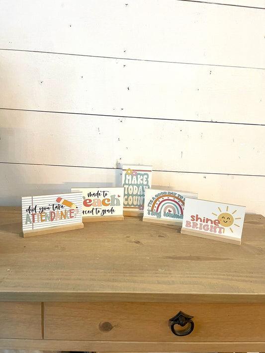 boho classroom sayings small wooden desk sign cards wood stand attendance shine bright make today count