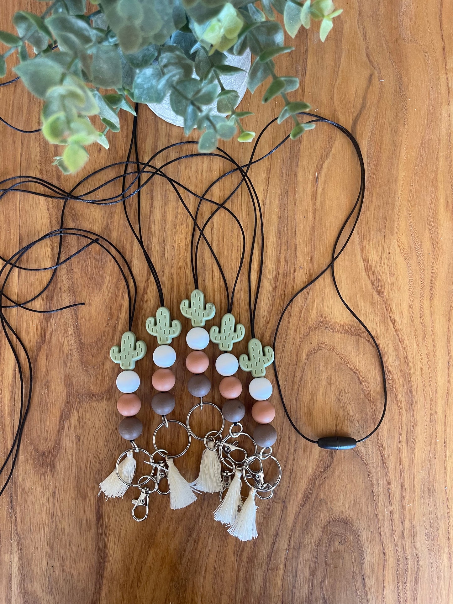 Cactus neutral silicone beads Teacher Nurse Keychain Lanyard Farmhouse Bead Tassel acrylic
