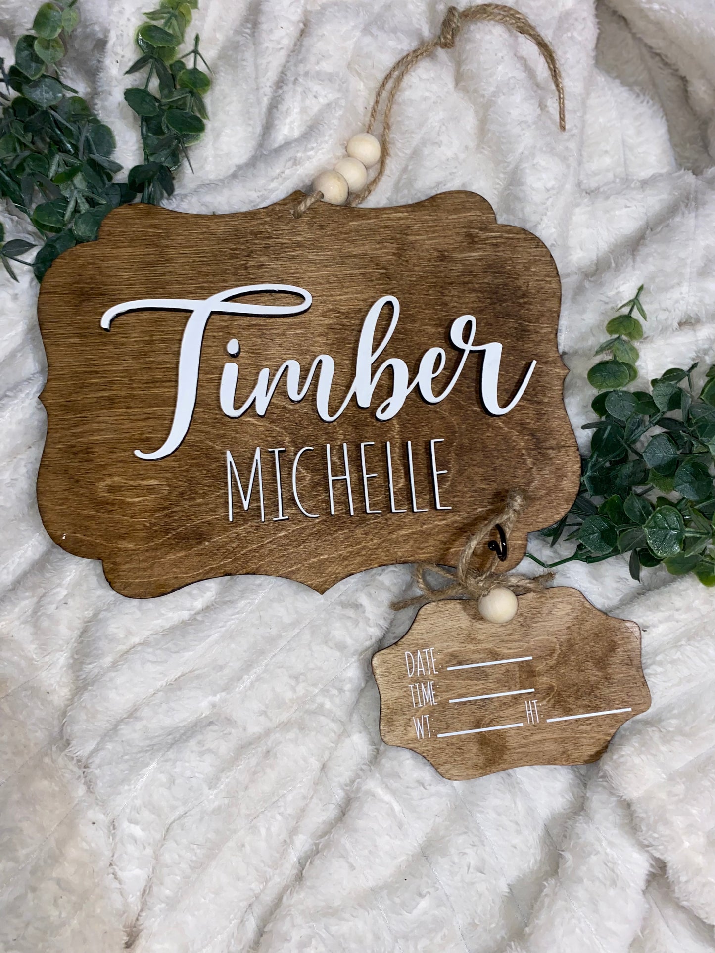 Nursery Name wood sign with birth stats attached