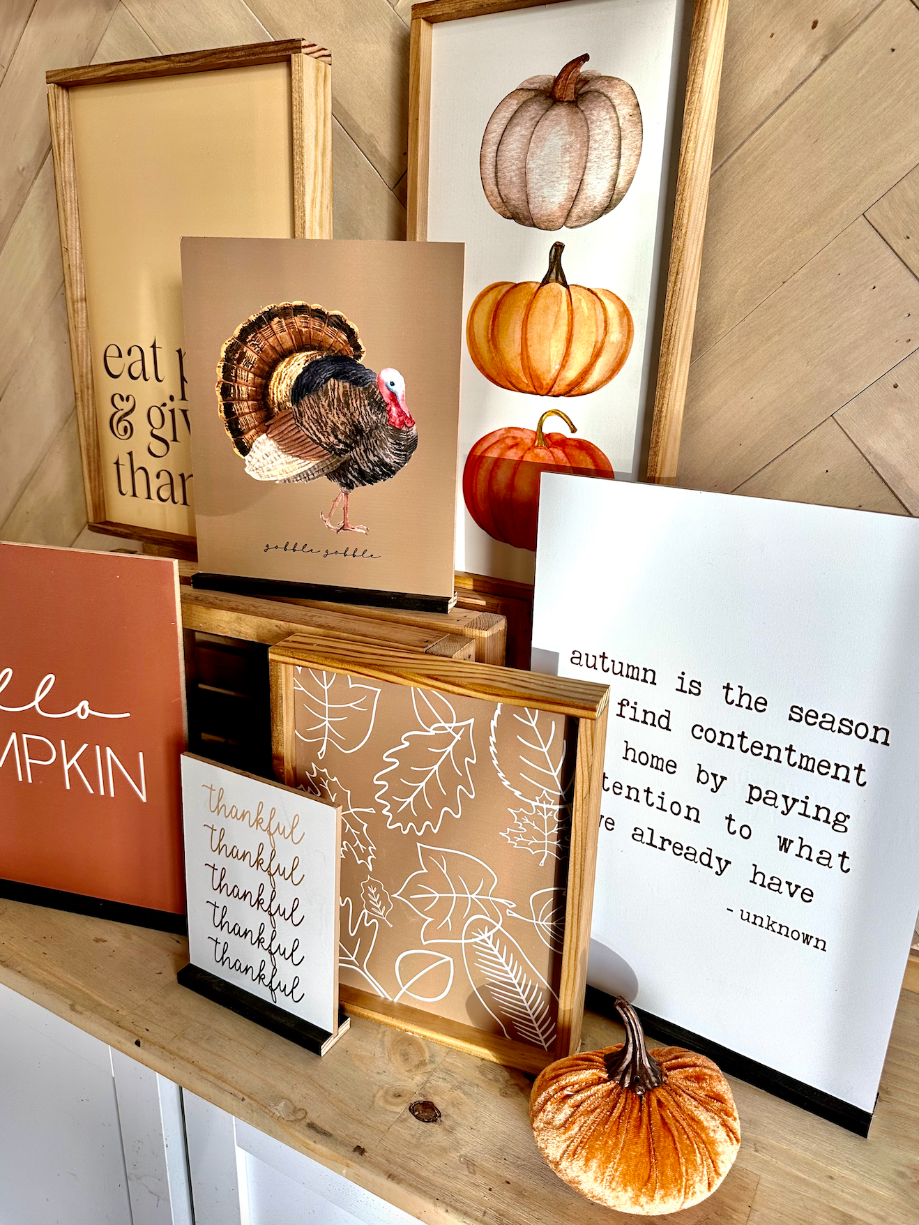 Muted Fall 2023 Bundle Collection Turkey pumpkin gobble burnt orange mustard yellow leaves wood sign