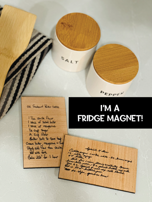 Your actual handwritten Recipe/Letter transferred to wood refrigerator magnet Sign