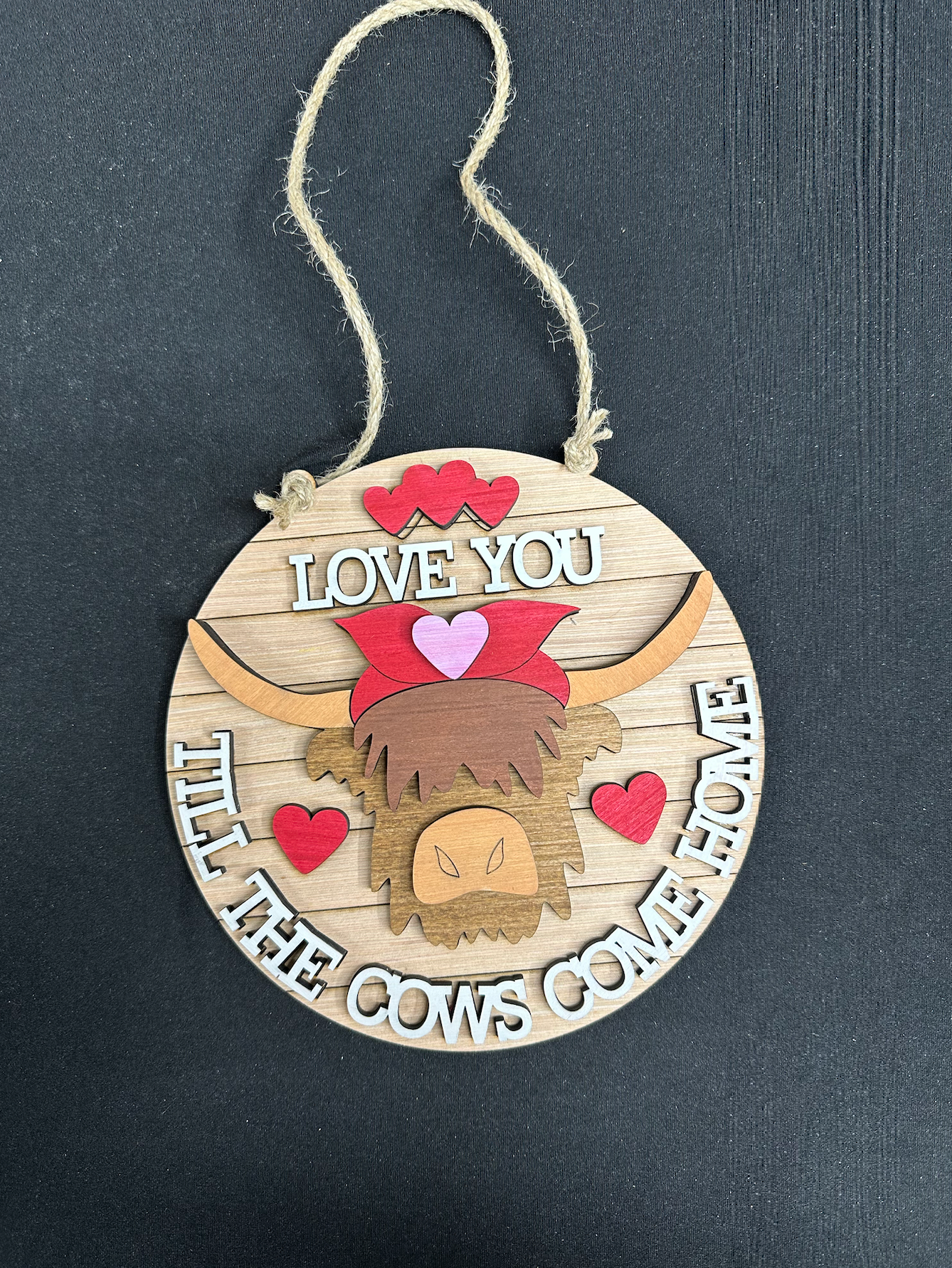 DIY 3d Highland Cow Door Hanger Wood Art Kit - Love You Till the Cows Come Home wood sign