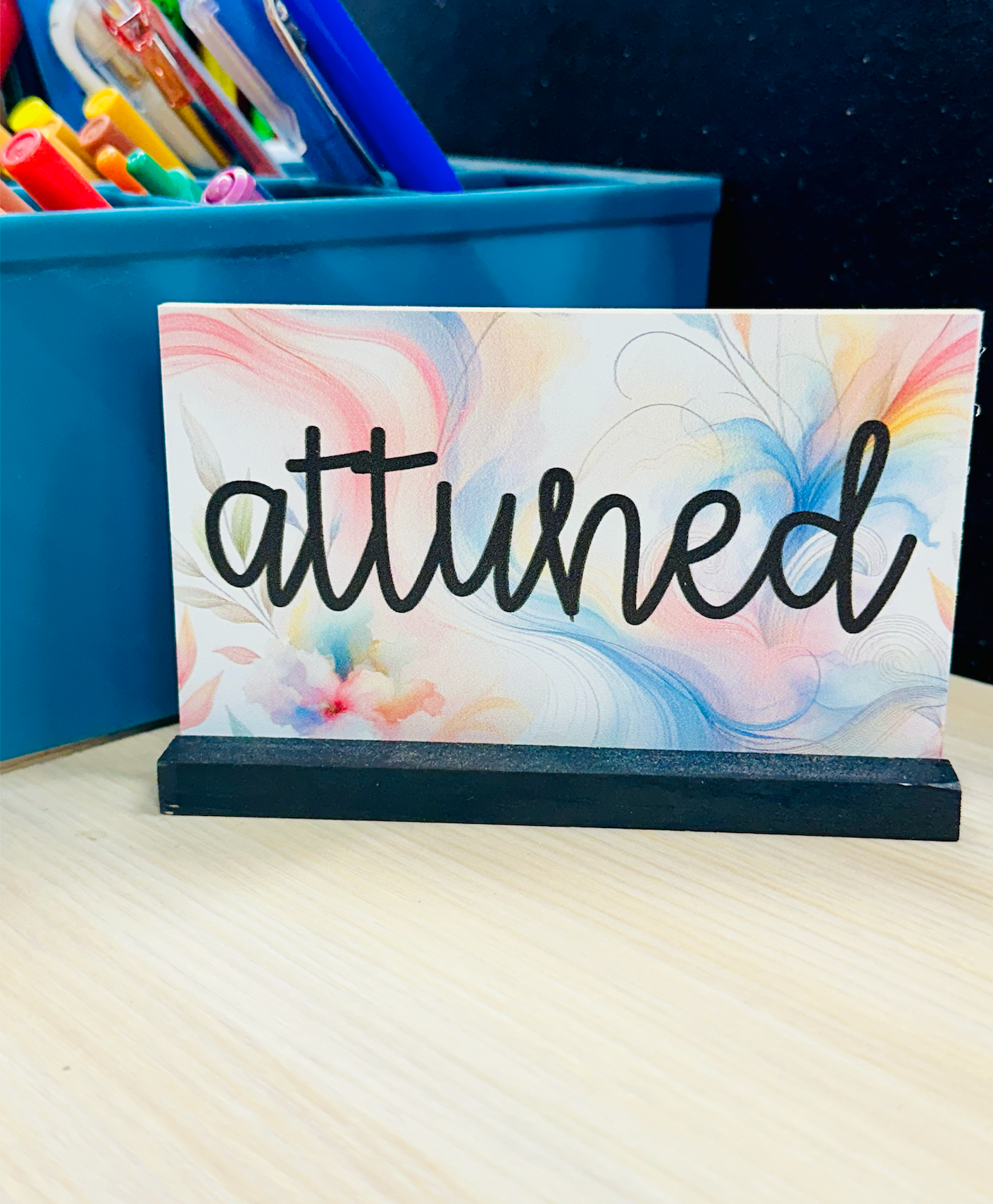 2025 Watercolor design Word on Wood; Shelf Sitter Removable Sign (