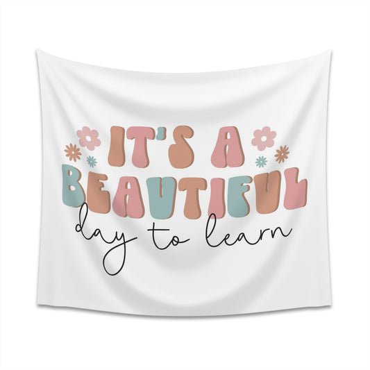 retro groovy its a beautiful day to learn Printed Wall Tapestry
