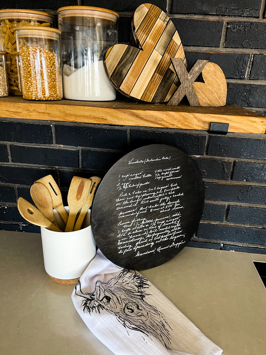 Your handwritten Recipe/Letter transferred to wood circle Sign