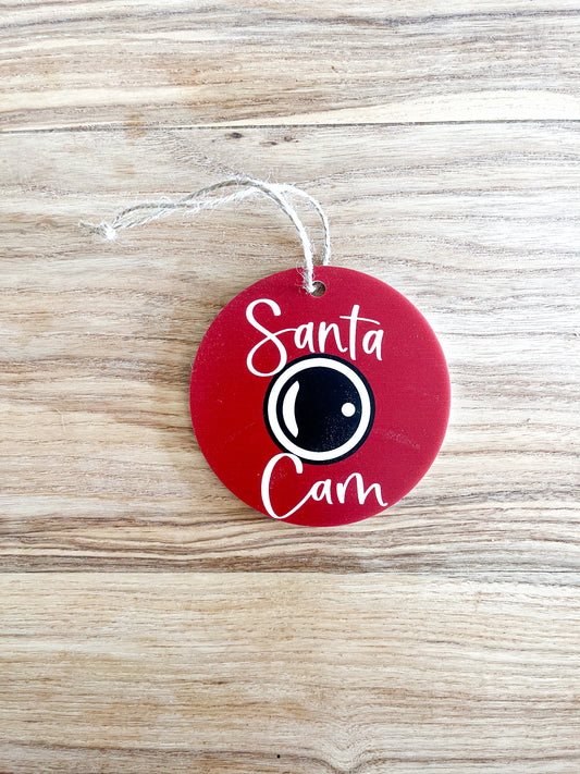 Santa Cam Circle acrylic Ornament; Holiday; Christmas; Gift