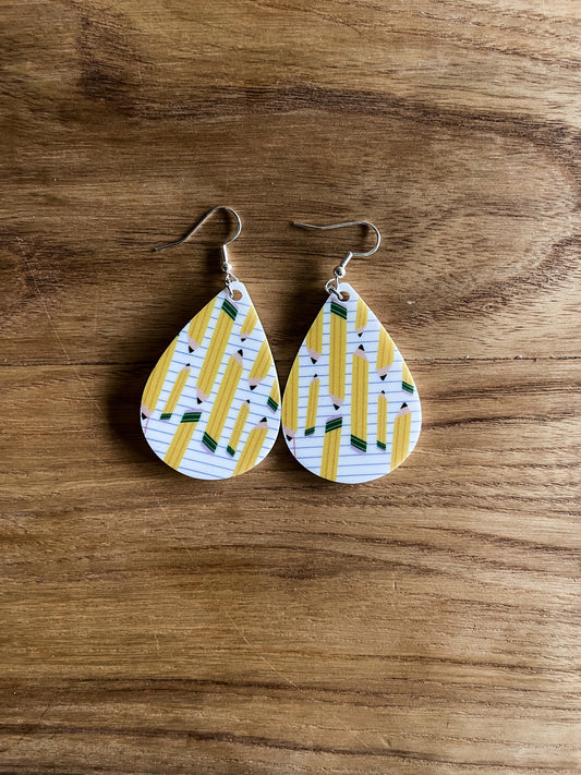 Teacher Pencil and Paper Acrylic Teardrop Earring