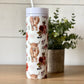 Watercolor Highland Cow Flower Personalized Skinny Tumbler with Lid and Straw, 16 oz Matte Black Acrylic Tumbler Insulated Double Wall Plastic Reusable Cups