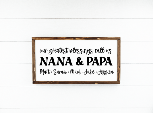 Custom Personalized Our greatest blessings call us grandparent gift christmas wood sign grandkid