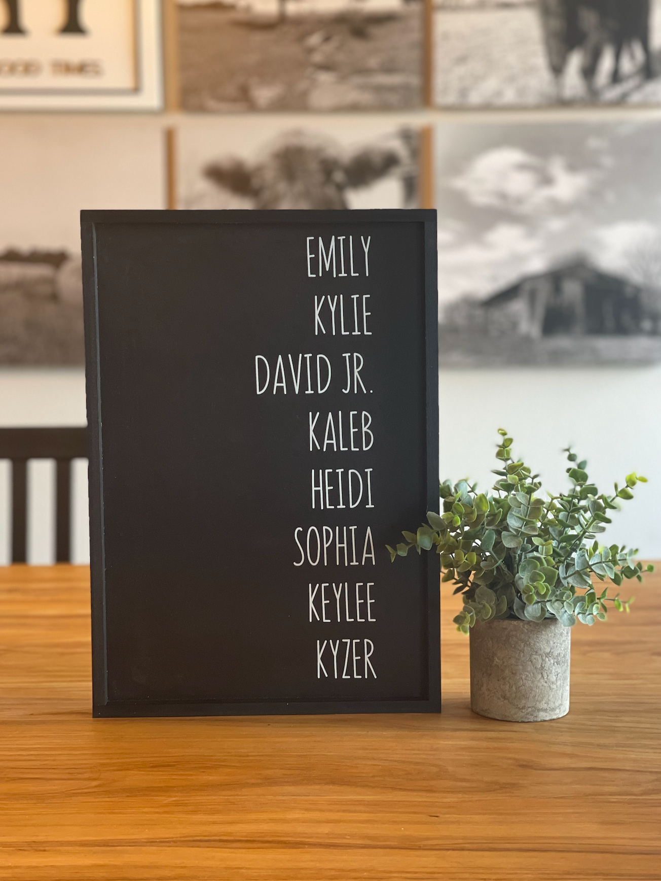 Listed Family Names on black background
