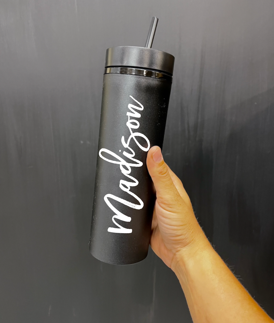 Personalized Skinny Tumbler with Lid and Straw, 16 oz Matte Black Acrylic Tumbler Insulated Double Wall Plastic Reusable Cups