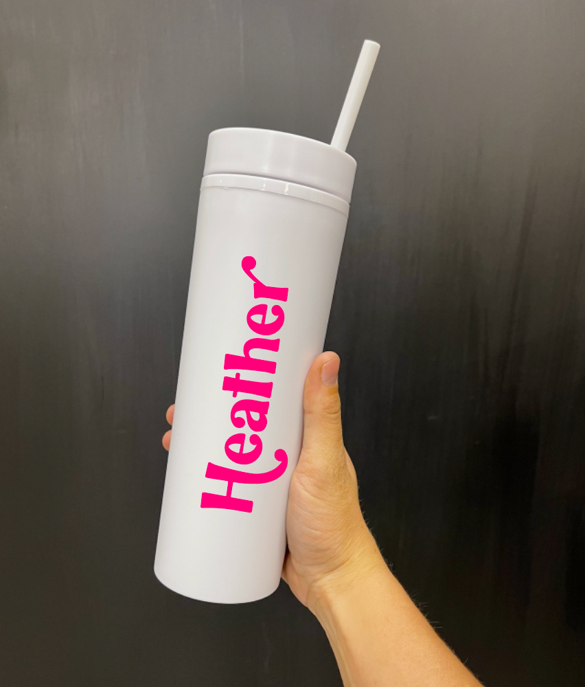 Personalized Skinny Tumbler with Lid and Straw, 16 oz Matte Black Acrylic Tumbler Insulated Double Wall Plastic Reusable Cups