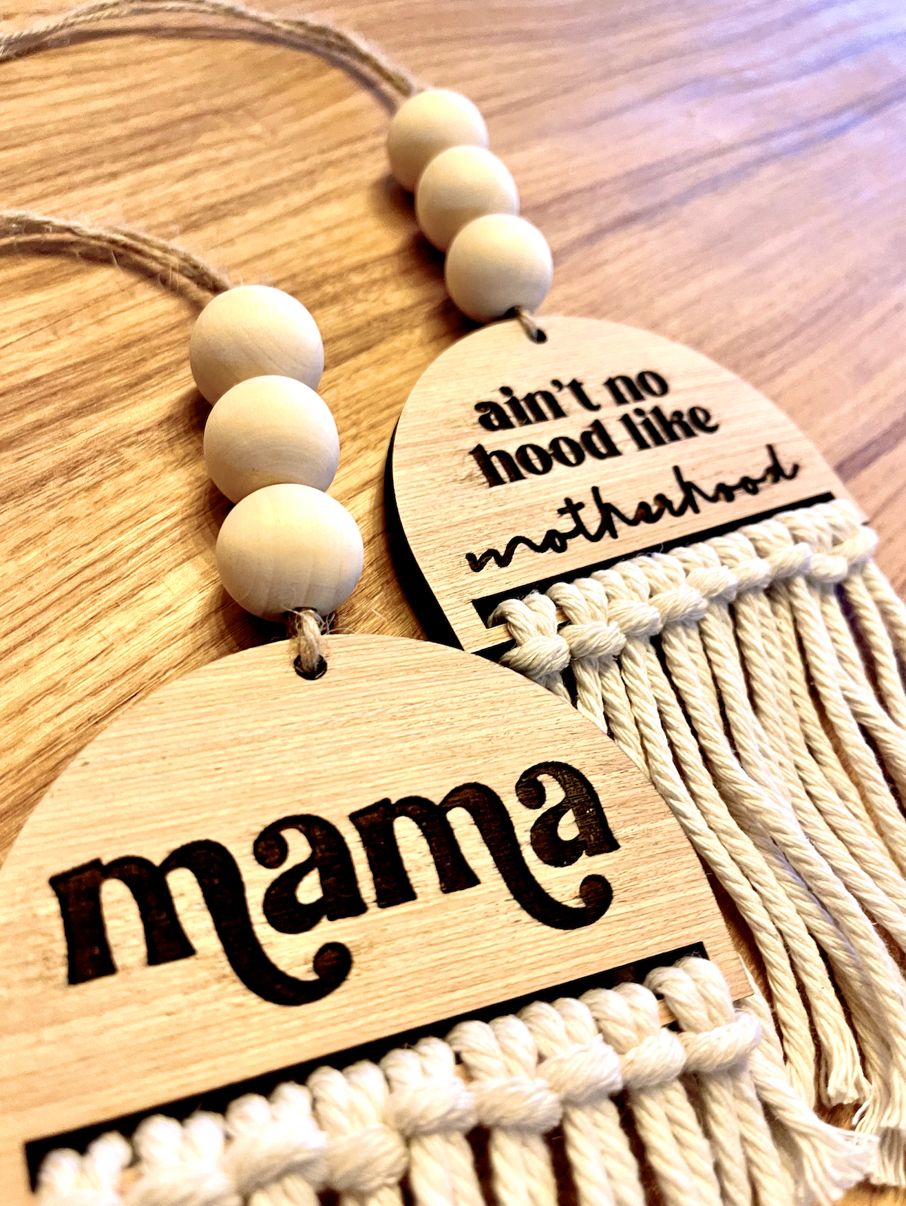 Mama Aint no hood like motherhood mothers day Car Charm Review Mirror wood sign Hanging Tag Bead Active