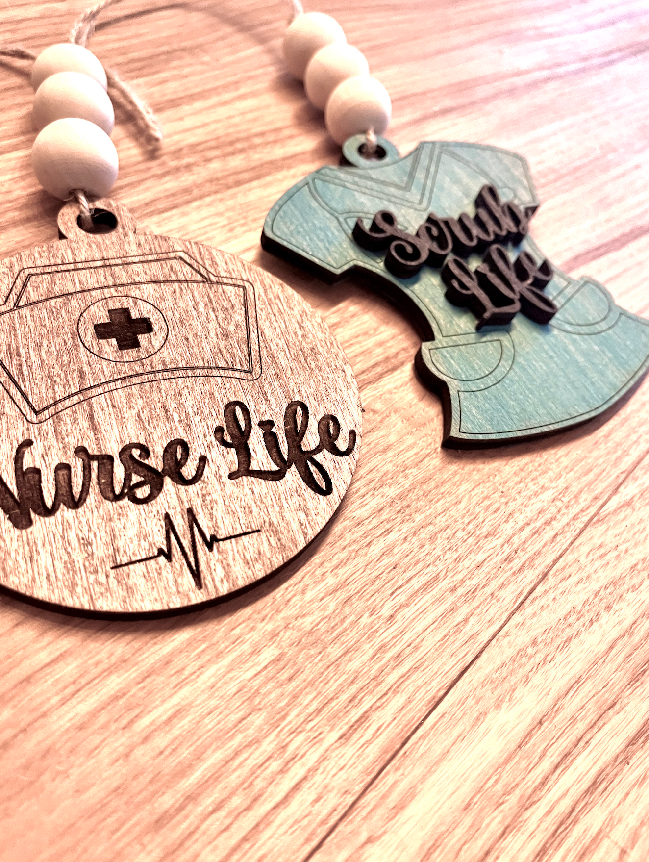 nurse and scrub life tassle Car Charm Review Mirror wood sign Hanging Tag Bead Active