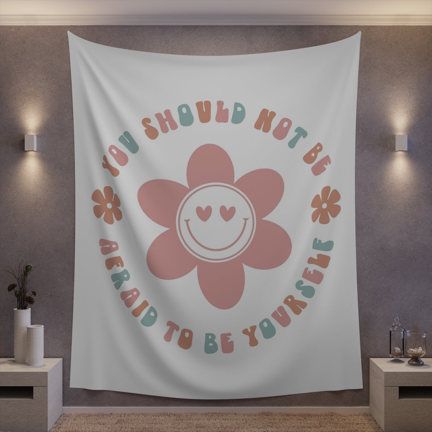 retro groovy you should not be afraid to be yourself Printed Wall Tapestry
